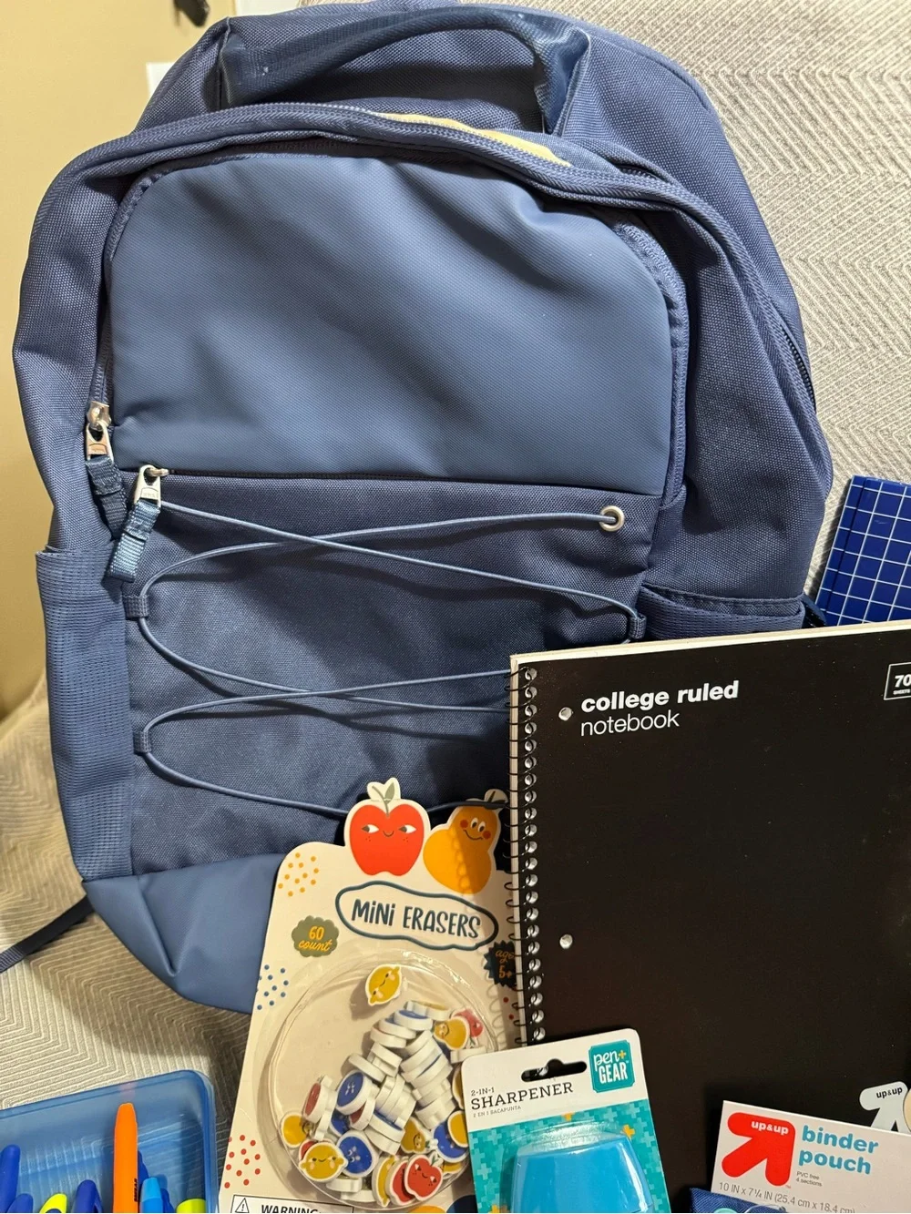 All In Motion backpack with school supplies - ready for back to school.